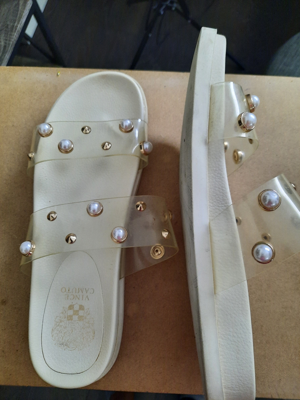 Pearl-Embellished Ivory Women's Slide Sandals